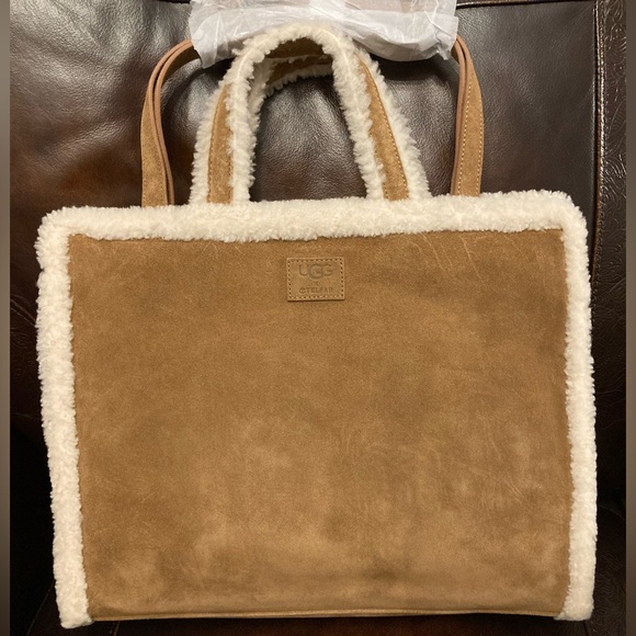 TELFAR x UGG Medium Chestnut-Coloured Suede and Sheepskin Shopping Bag - Picture 3 of 5